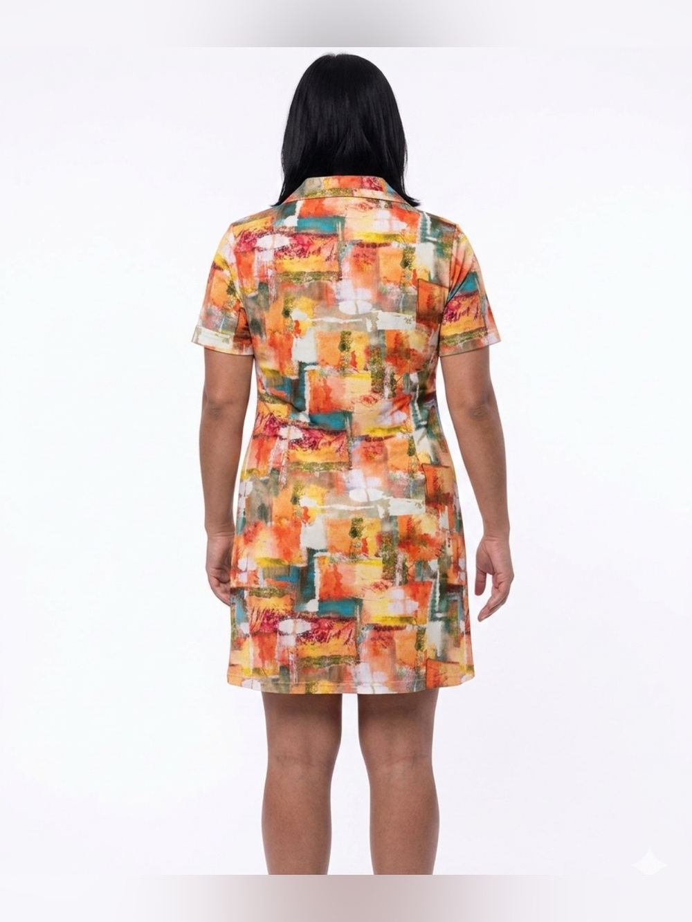 Vibrant Abstract Print Collared Mini Dress
